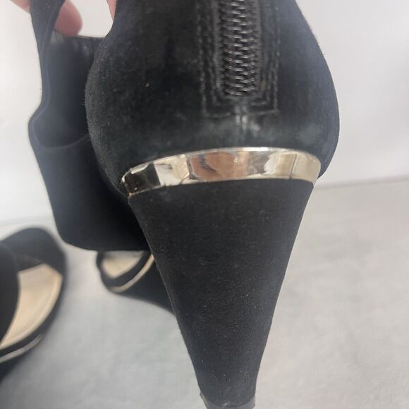 Alfani Wedge Sandals Black Velvet Size 9.5 Comfort Ankle Strap Back Zipper - Picture 7 of 10